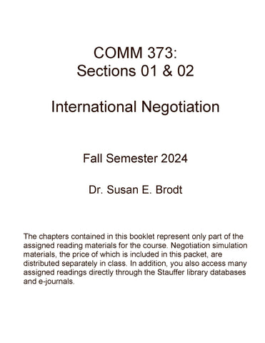 International Negotiation - COMM 373: Sections 01 & 02